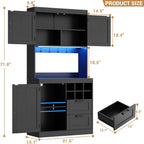 Unikito 72" Tall Kitchen Pantry Cabinet with LED Light & Outlet, Black | Coffee Bar Hutch Unit with Microwave Stand, Wine Rack, Drawers, Storage Shelves Freestanding Cupboard for Dining Room