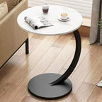 C-Shaped End Table Side Table Wood Sofa Table with Metal Frame for Living Room, Bedroom, Small Spaces (Snow Mountain White + Black Rack)