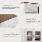 Kitchen Storage Islands and Carts with Internal Storage Rack, Power Outlet and Open Shelves, Rolling Island for Kitchen with Knife Holder, for Kitchen, Dining