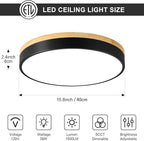 Dimmable Wood LED Ceiling Light Fixture, Black Round Low Profile Flush Mount Ceiling Lighting, Modern 5CCT 2700K-6000K Ceiling Lamp for Living Room Hallway Kitchen Bedroom, 15.8in