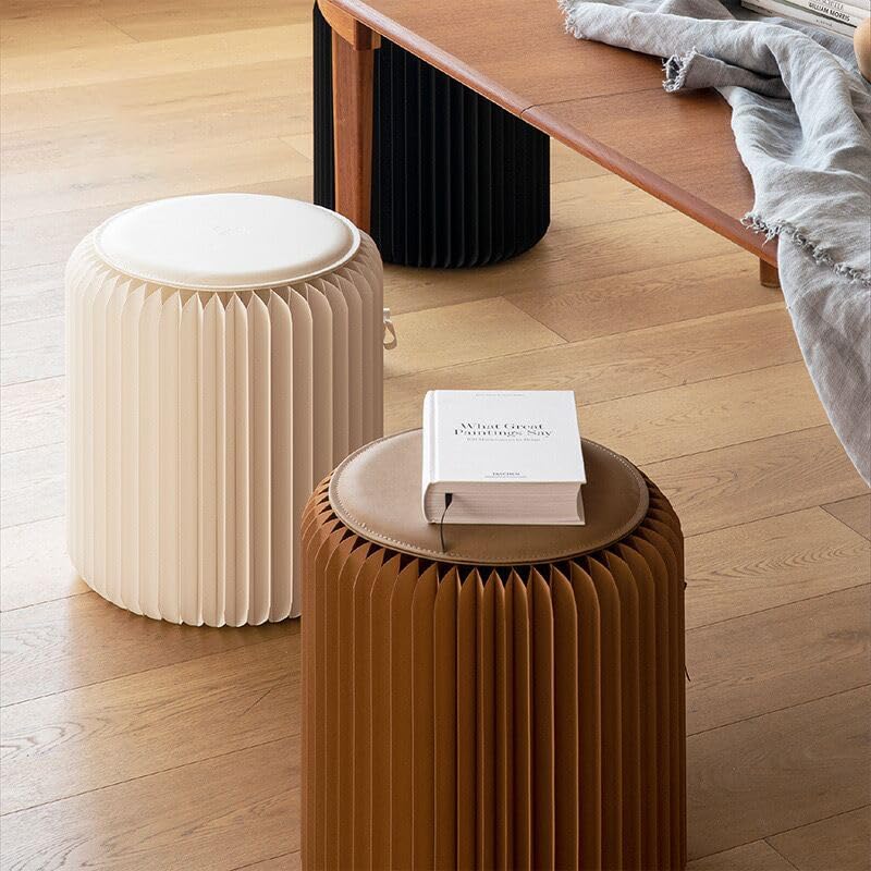 Home Furniture Modern Design Accordion Portable Folding Paper Stool Kraft Paper Relaxing Multifunction Round Foot Stool Side table-Fashion Paper Design Ideal for School Living Dining Room (Brown)