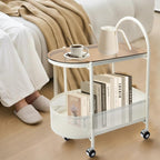 2 Tier Rolling Side Table, Metal Coffee Sofa Side End Table,Handle Utility Cart, Bed Side Table with Wheels Night Stand, Serving Cart,Drink Cart, for Living Room, Bedroom, Bathroom,White