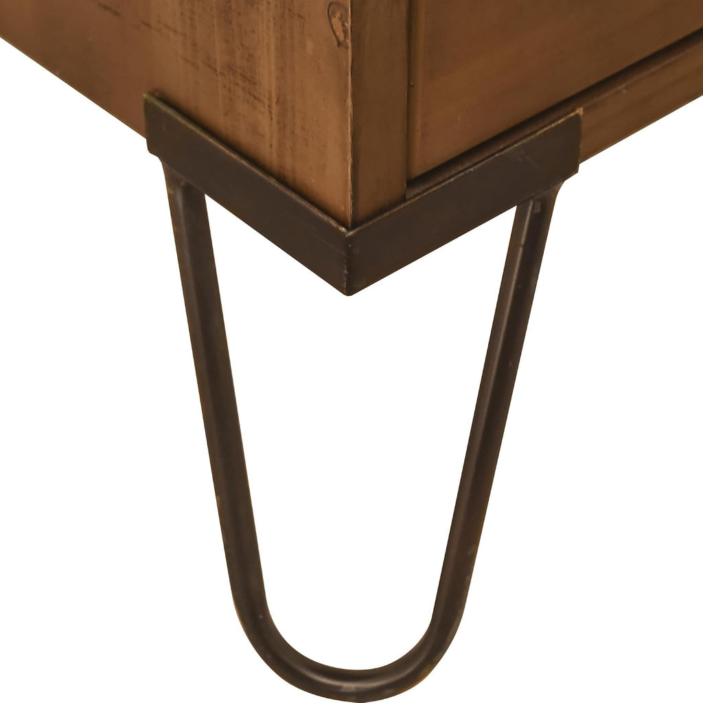 eHemco Antique Style 4-Drawer Storage End Table Side Table with Metal Hairpin Legs, Antique Walnut