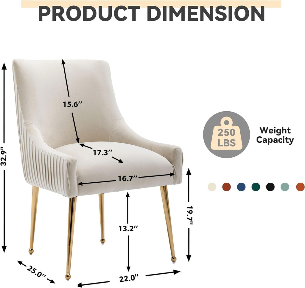 Dining Chairs, Accent Chairs Set of 6, Modern Upholstered Kitchen Dining Room Chairs with Gold Legs, Fabric Tufted Velvet Living Room Chairs for Reception Room Bedroom Guest Room (Beige)