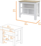 3-Shelf Kitchen Island White and Light Oak with Particle Board | Transitional kitchen island with 3 shelves and ample storage for meal prepping