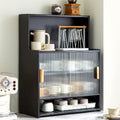Countertop Kitchen Pantry - 3 Tier Bamboo Sideboard with Sliding Glass Doors, Dining Cupboard Storage Cabinet for Spices and Seasoning Bottles