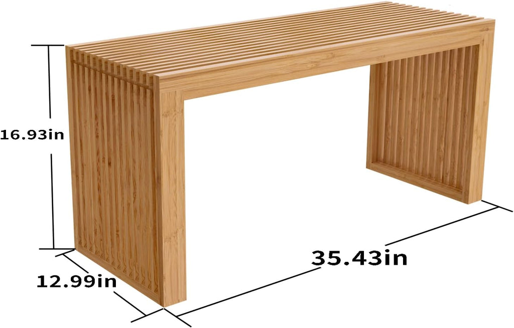 APRTAT Bamboo Dining Bench 35 Inch Indoor Wooden Shoe Benches for Entryway | Entryway Shoe Rack Bench.,Solid Bamboo Benches,for Living Room, Hallway, Bedroom, Bathroom,Easy Assemble,Slatted Design,