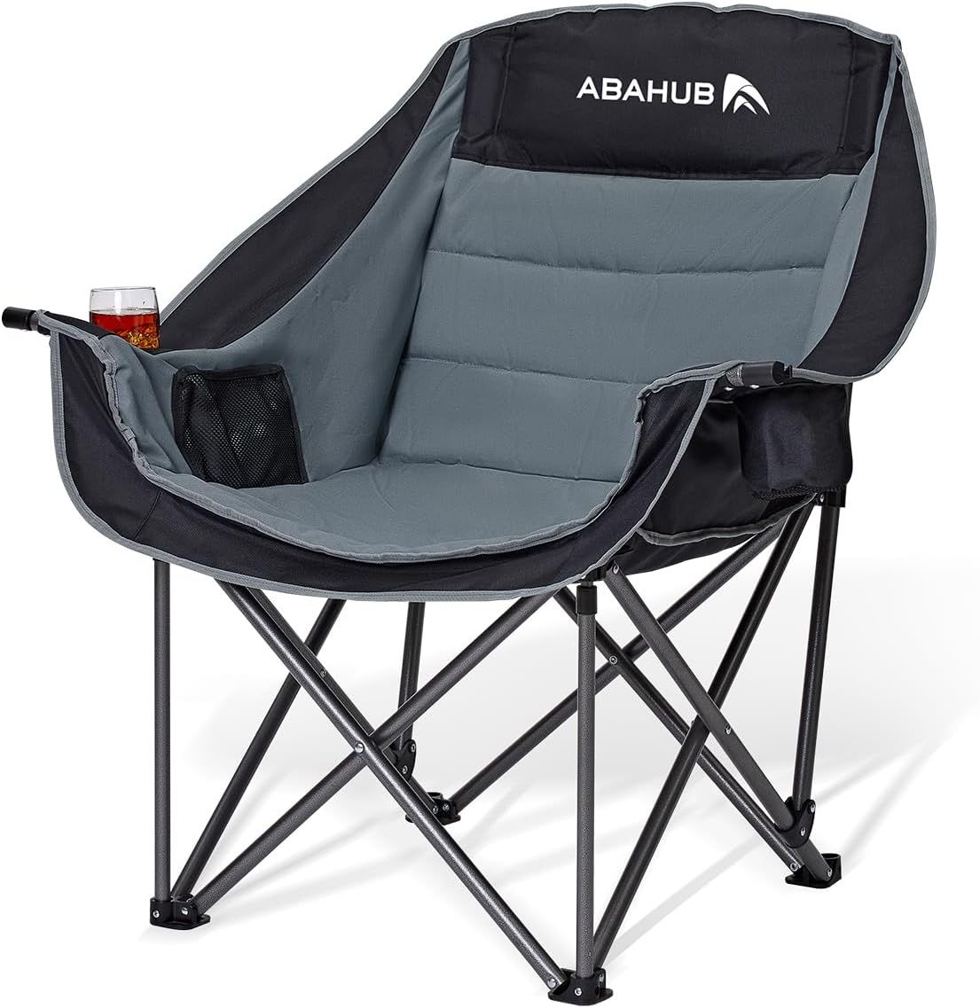Abahub Camping Chairs Oversized Padded Heavy Duty Quad Foldable Portable Folding Chairs XL Lawn Chairs Wide Giant Big for Adults Support 500 lbs for Outdoors Black Grey