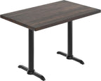 Flash Furniture Bennett 30" x 48" Solid Wood Commercial Indoor Tabletop in Dark Brown with Dual 5" x 22" Dining Height Black Cast Iron T Bases, 400 lb. Static Capacity