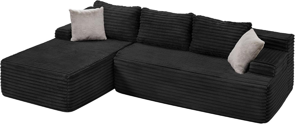 Hobestluk Couch Modular Sectional Sofa L-Shape Lounge Cloud Couch | Memory Foam,Washable Cover,No Assembly,Non-slip Base,Small Sectional Couches for Living Room | 96" Left Facing Chaise Black
