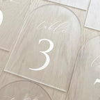 JINMURY Frosted Arch Table Numbers for Wedding, 5x7 Inch Acrylic Table Numbers 1-25 with Stands, Frosted Acrylic Arch Tabletop Sign with Holder for Centerpiece, Reception, Wedding, Party, Event