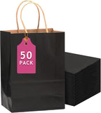 qiqee 50-Packs Black Paper Gift Bags with Handles Bulk 13"x10.3"x4.6" Large Size Party Favor Bags Multiple Uses