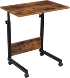 End Table,Mobile Side Table, Mobile Laptop Desk Cart, Adjustable Over Bed Table with Wheels for Sofa, Couch Deak for Sofa Laptop Coffee Snack, for Living room Bedroom, 23.62 x 15.74 x 27.16-37.79 in
