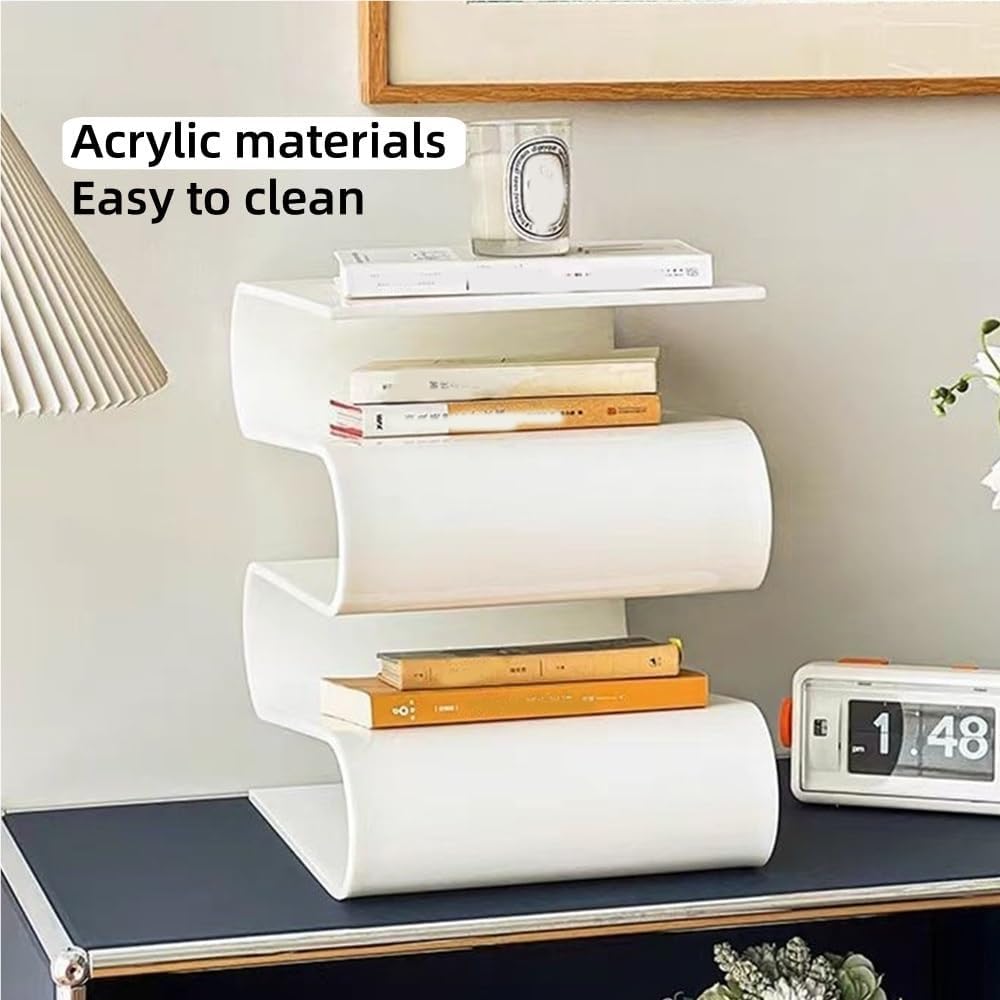 Modern Acrylic Side Table, S-Shaped End Table, Minimalist Coffee Table, Nightstand for Living Room, Bedroom, Home Décor, Stylish Acrylic Accent Table, Small Bookshelf(Clear)