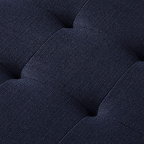 24KF Large Rectangular Upholstered Tufted Linen Fabric Ottoman Bench, Padded Bench with Solid Wood Shelf-Navy Blue
