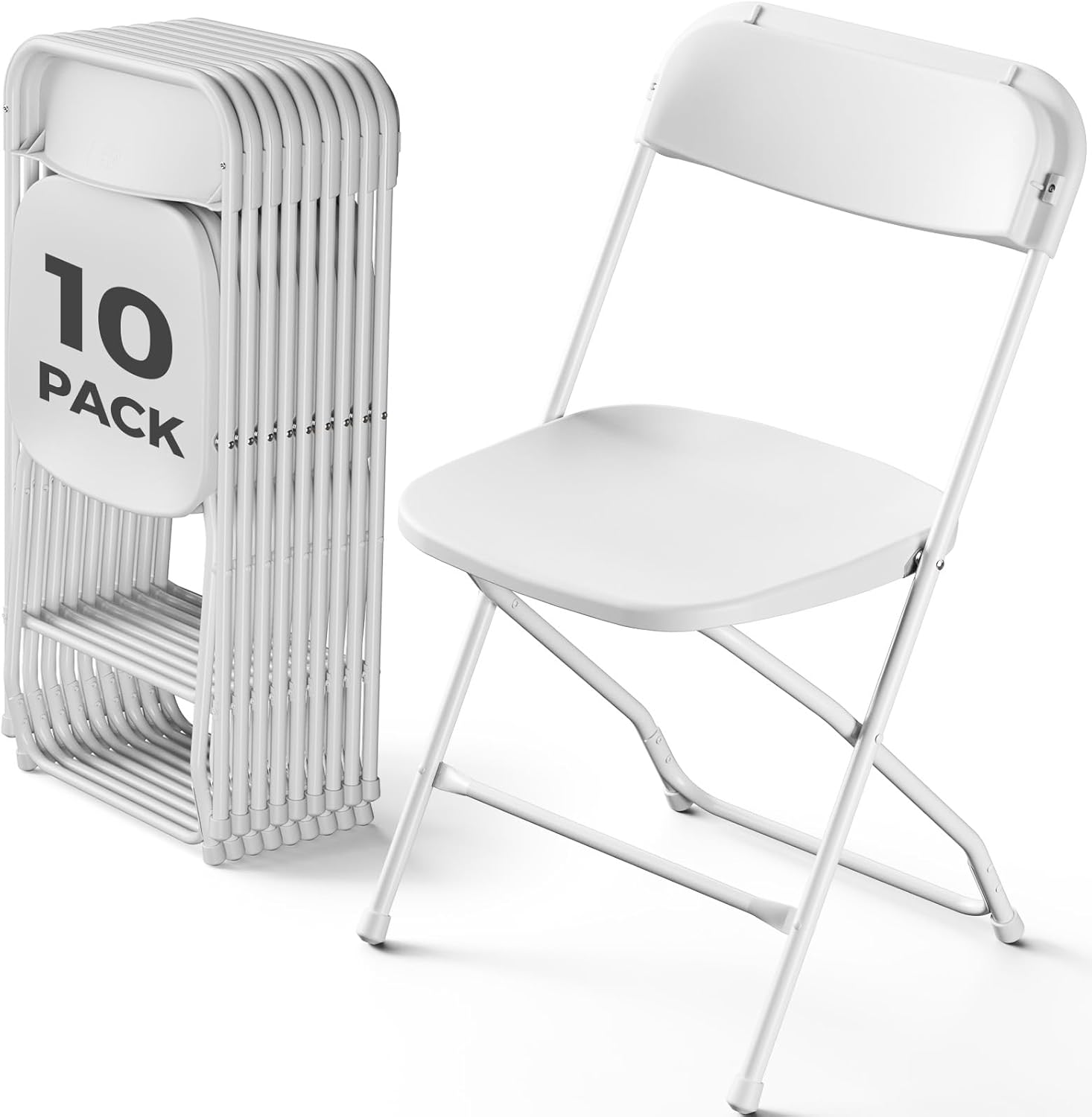Plastic Folding Chair 10 Pack, White Foldable Chairs with 350 lbs Capacity, Indoor Outdoor Heavy Duty Metal Folding Chairs, Portable Chairs for Home, Office, Party, Wedding,Patio