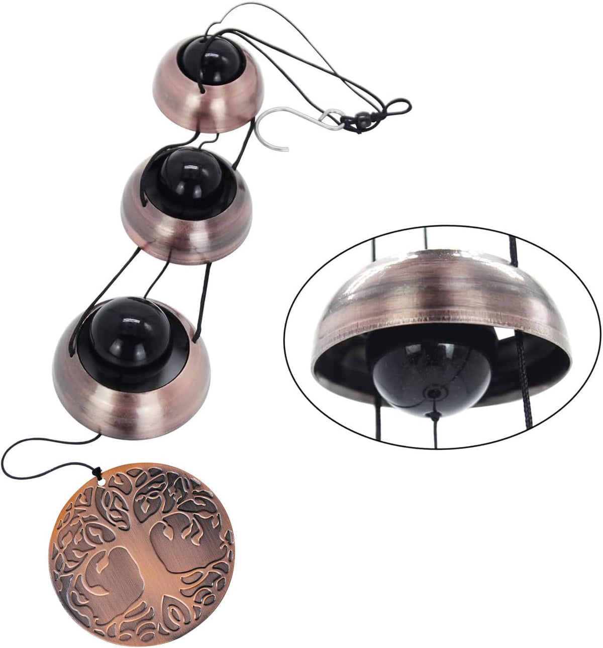 ASTARIN Tree of Life Bell Wind Chimes for Outside, Red Copper Temple Wind Bell with 3 Bells, Feng Shui Copper Wind Chime for Home Garden Yard Outdoor Decoration & Memorial Gift