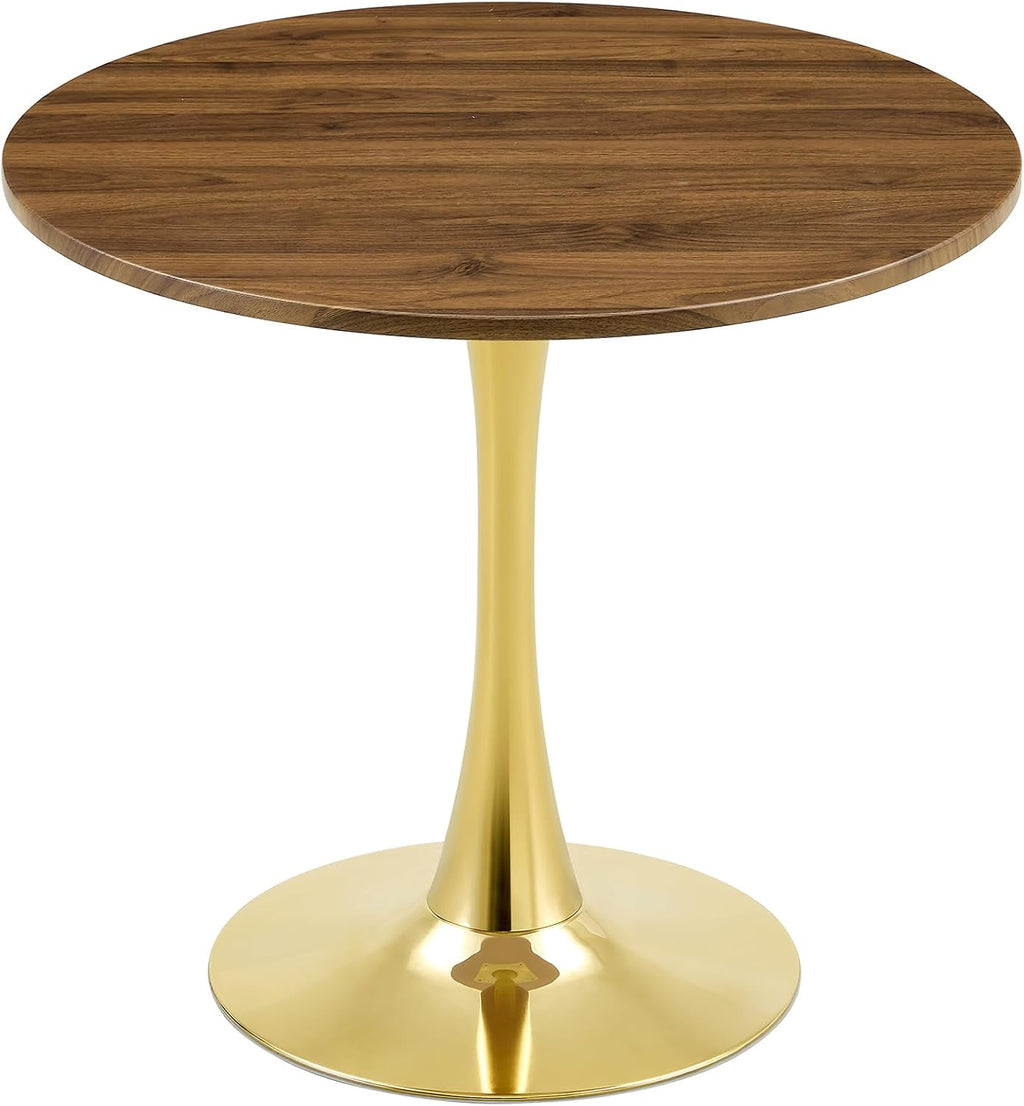 31.5 Inch Small Round Dining Table for 2-4 Person, Circle Tulip Table with Faux Walnut MDF Top and Gold Metal Base,Mid Century Modern Bistro Table for Kitchen, Small Places,Living Room, Cafe