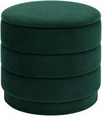15.4" Round Velvet Storage Ottoman with Reversible Lid, Upholstered Circular Ottoman Footrest with Hidden Storage, Foldable Padded Footstool for Dorm Living Room & Bedroom, Bottle Green