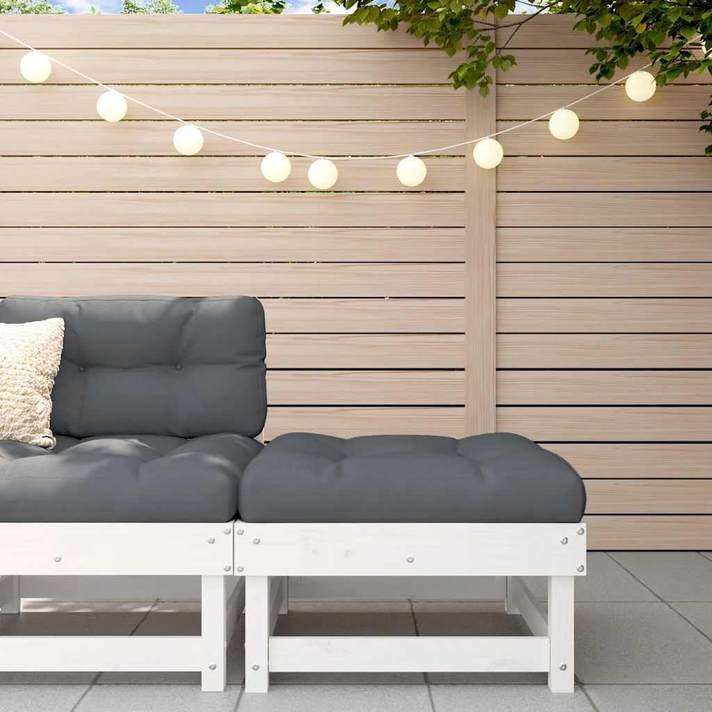 Outdoor Patio Footstool with Anthracite Cushion, White Solid Pine Wood Garden Ottoman, Modular Foot Rest for Deck Backyard Poolside