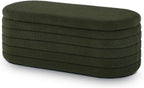 Modern Oval Storage Ottoman Bench, Upholstered Boucle Teddy Fabric End of Bed Bench with Storage, End of Bed Stool with Safety Hinge for Bedroom, Living Room, Entryway, Dark Green