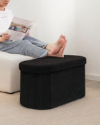 30" Oval Foldable Ottoman with Storage, Teddy Boucle Fabric Footrest, Storage Bench for Living Room, Bedroom, Entryway, Dorm, Black