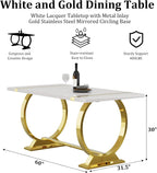 ACEDÉCOR Dining Table Set for 4, 5-Piece White and Gold Dining Set with 4 Faux Leather Dining Chairs, Modern Luxury Dining Room Table Set with Stainless Steel U-Shaped Base