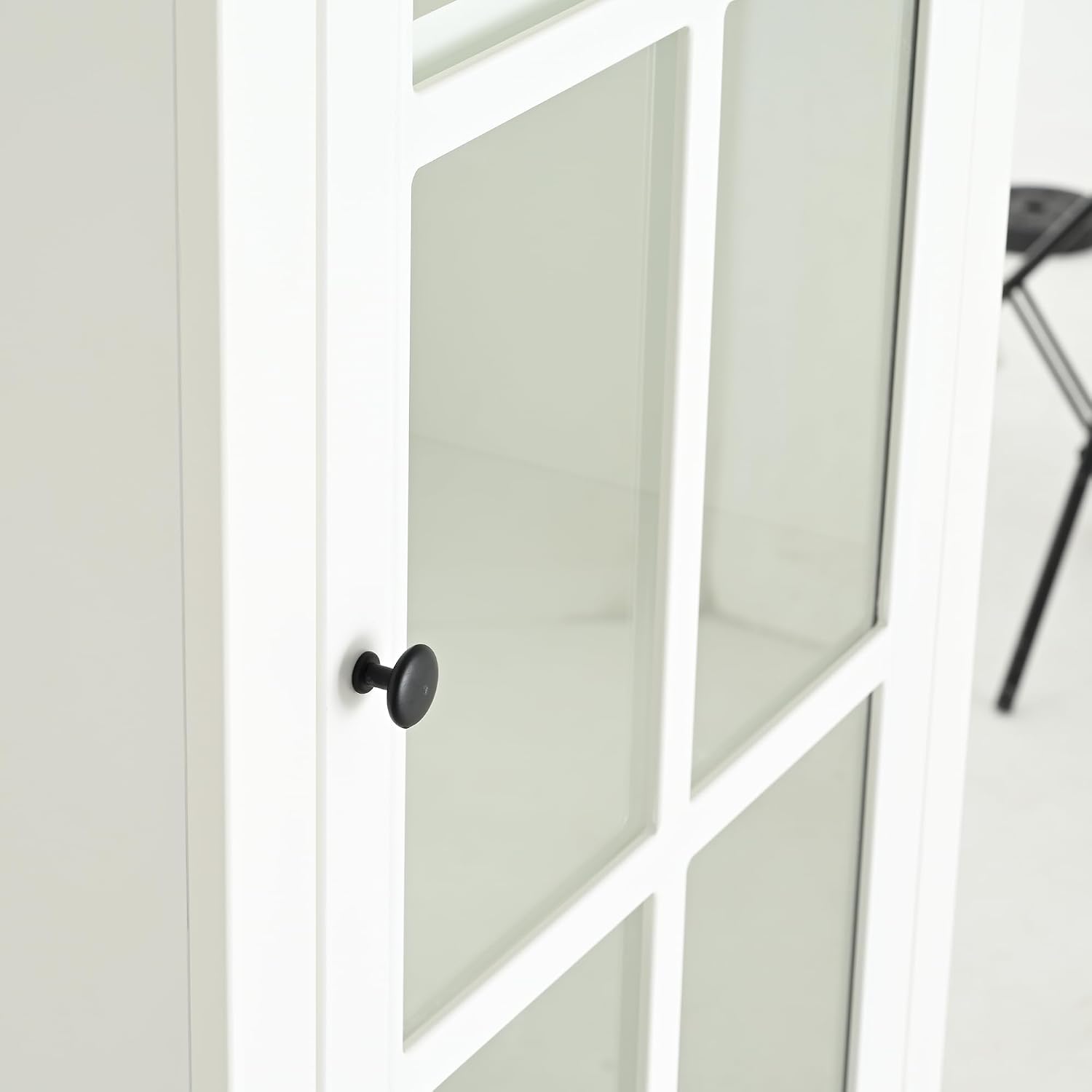 Havemies 75" Freestanding Pantry Cabinet with Glass Lattice Door, Large Farmhouse Kitchen Storage with Double-Action Hinges for Dry Food & Supplies, White
