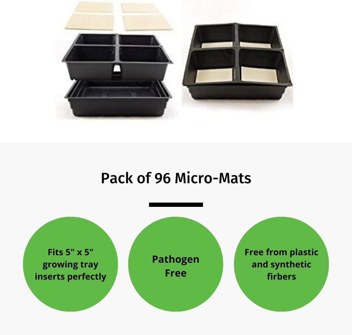 Handy Pantry Micro-Mat Minis Hydroponic Grow Pads - for Organic Production - Plant & Seed Germination: Wheatgrass, Microgreens, More - 4" x 4" to Fit 5" x 5" Greenhouse Plant Trays (96)