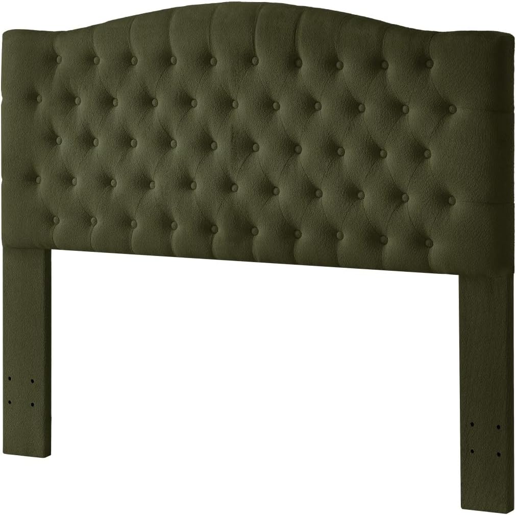 24KF Boucle Upholstered Tufted Button Queen Headboard and Comfortable Fashional Padded Queen/Full Size headboard,6025-Q-Boucle-Dark Green