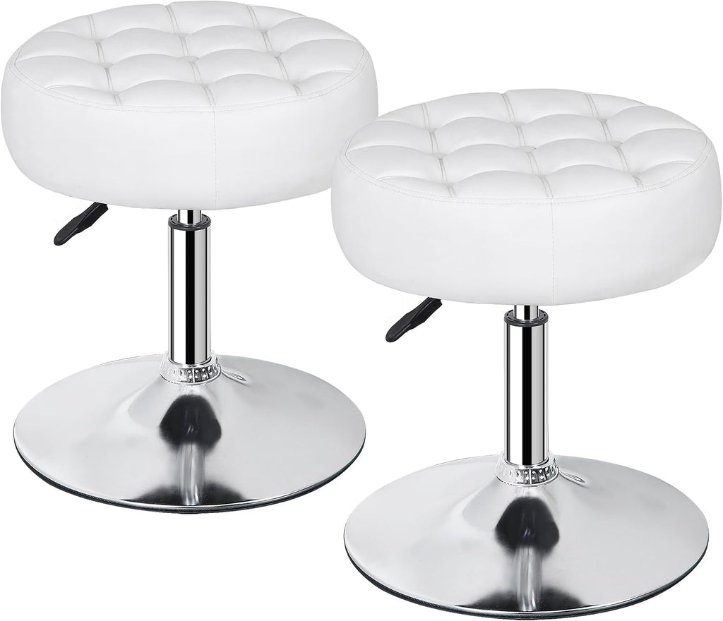 JupiterForce Adjustable Vanity Stool Chair for Makeup, 360° Swivel Makeup Vanity Chair Faux Leather Vanity Stool for Makeup Room, Bathroom and Living Room, White