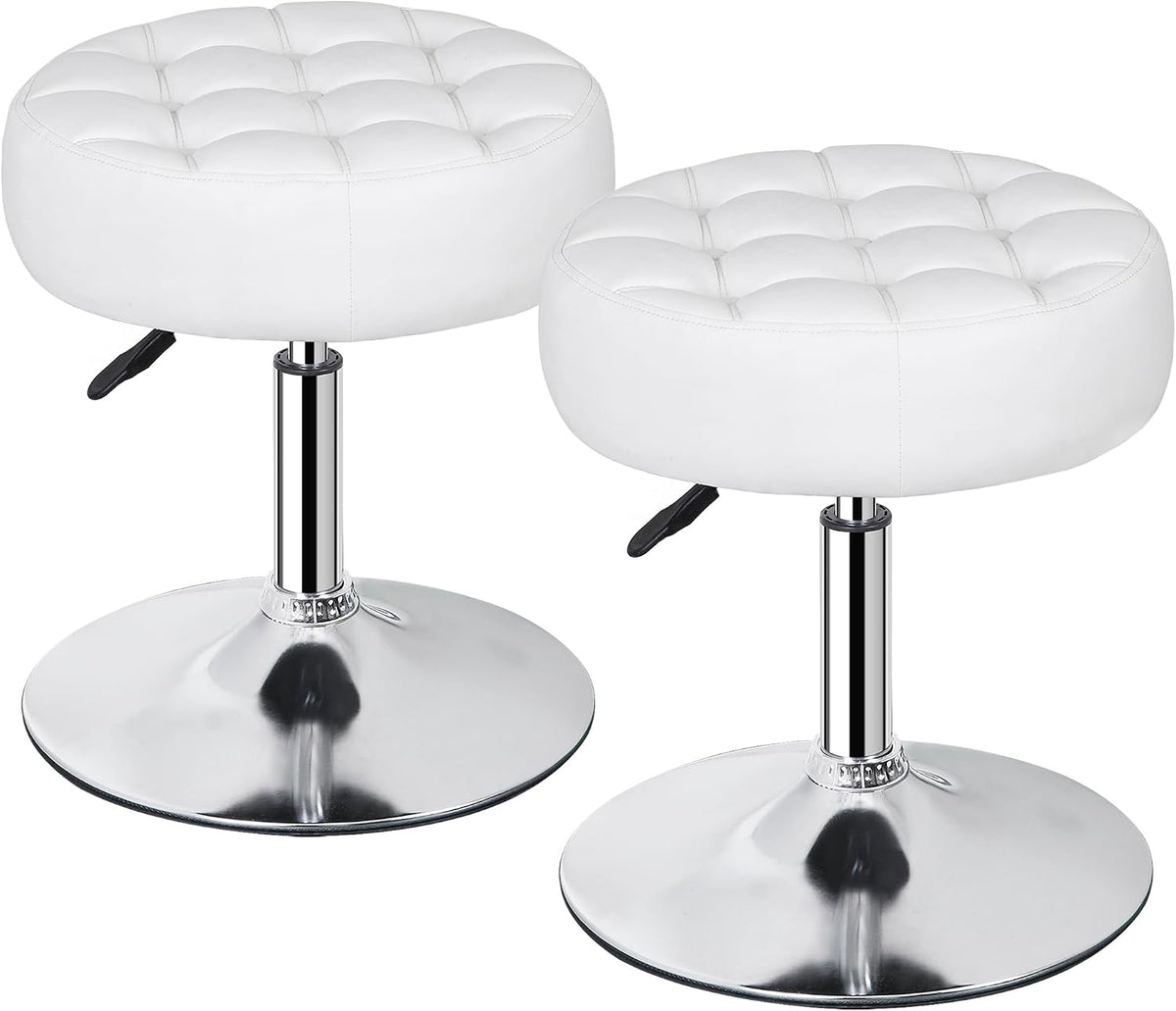 JupiterForce Adjustable Vanity Stool Chair for Makeup, 360° Swivel Makeup Vanity Chair Faux Leather Vanity Stool for Makeup Room, Bathroom and Living Room, White