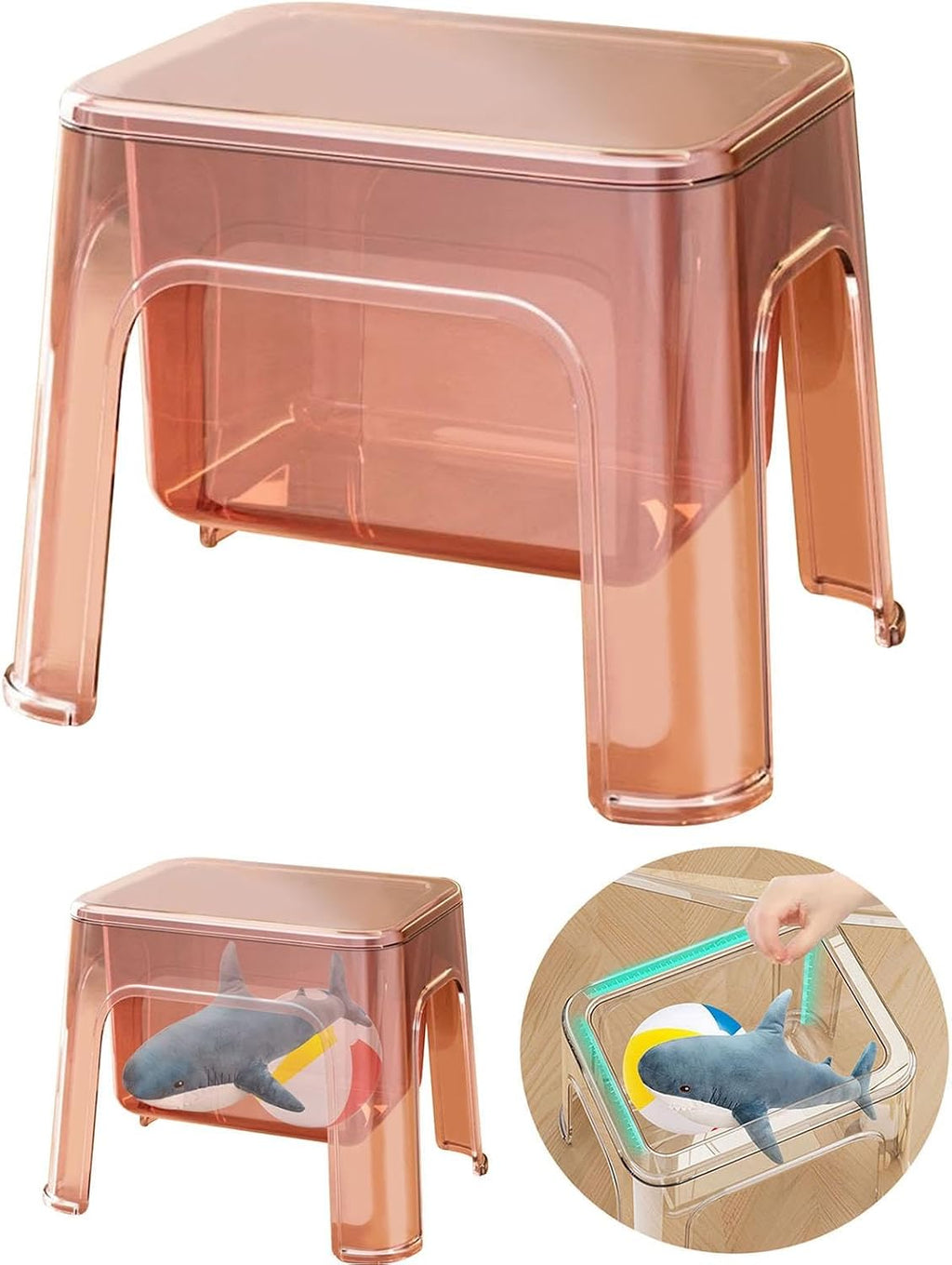 Step Stool Footstool Storage Ottoman Shoe Changing Stool for Laundry Household Bedroom, Pink