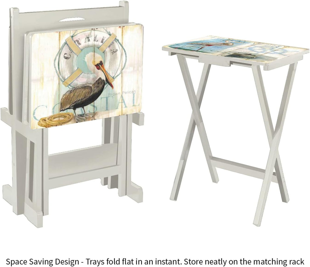 Cape Craftsmen Coastal Bird Folding TV Tray Tables - Shorebird-Themed Design, Perfect for Home, Patio, Beach Decor, Durable & Easy to Store