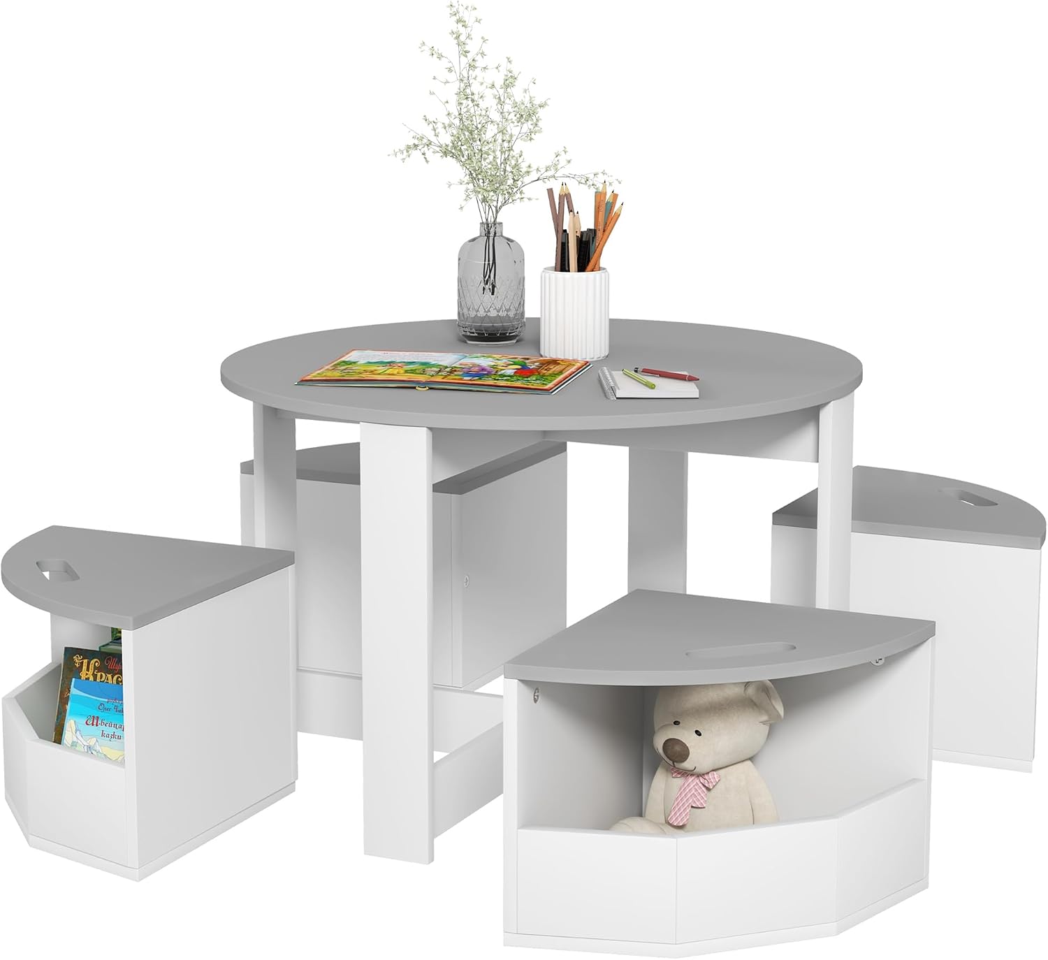 5-Piece Kids Table and Chair Set with Storage for Art and Play | Gray Activity Furniture for Drawing, Crafts, Classrooms, Nurseries, and Playrooms