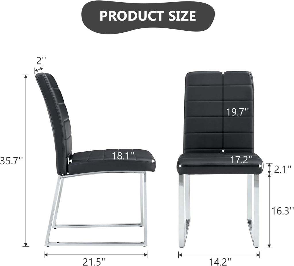 Modern Leather Dining Chairs, Set of 6 | Upholstered Padded Seats with Sturdy Metal Legs, Armless Kitchen & Dining Room Furniture for Home (Black, Set of 6)