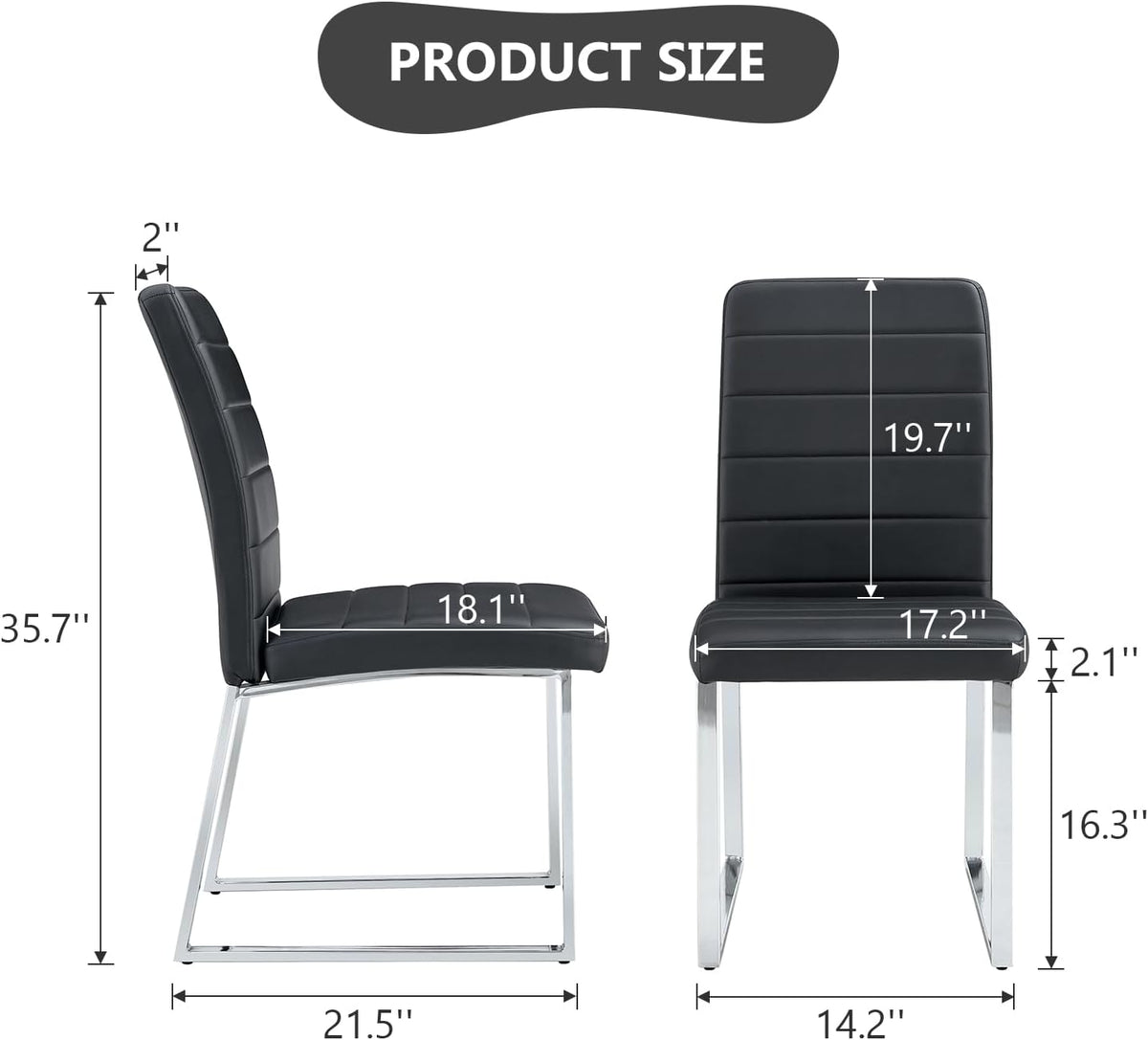 Modern Leather Dining Chairs, Set of 6 | Upholstered Padded Seats with Sturdy Metal Legs, Armless Kitchen & Dining Room Furniture for Home (Black, Set of 6)