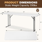 Folding Table 5FT, Heavy Duty Foldable Table for Indoor Outdoor Use, HDPE Rectangle Narrow Folding Table for Seminar, Home Office, Buffet, Camping, Party, White
