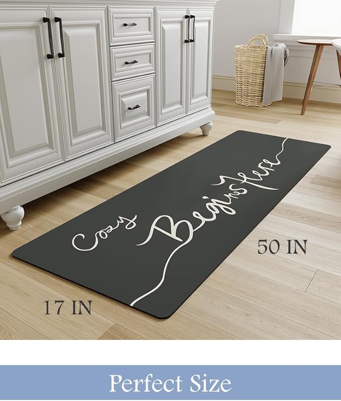 MontVoo-Bath Mat Rug Long Non Slip Super Absorbent Bathroom Runner Stain Resistant Quick Dry Thin Bathroom Mat Fit Under Door-17"x50",Black