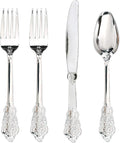WDF 200 Pieces Silver Plastic Silverware Disposable - 50Guests Silverware Plastic Cutlery - Disposable Utensils Includes 100 Forks, 50 Spoons, 50 Knives Perfect for Christmas Wedding or Party
