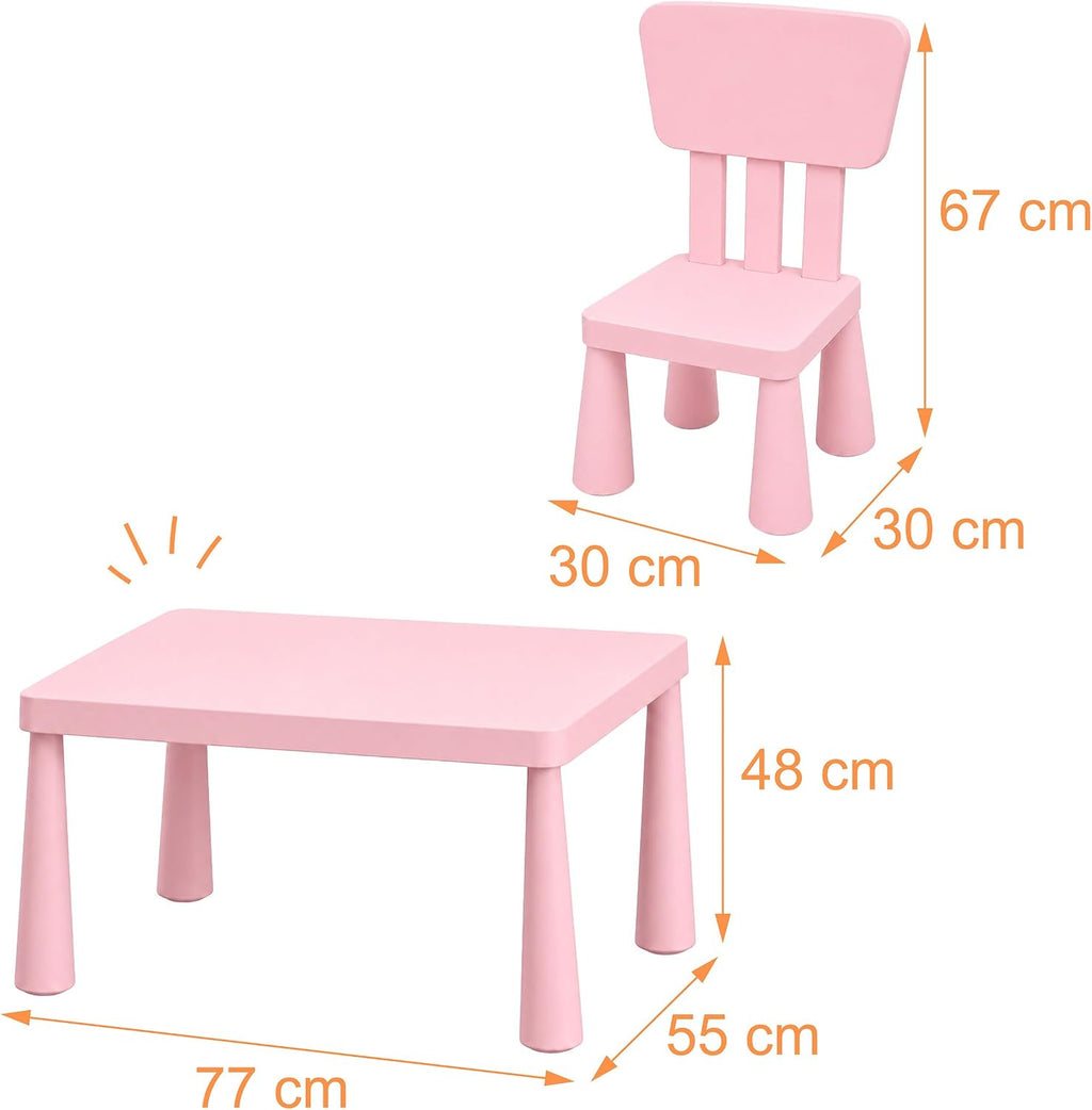 Relaxdays Children's Furniture Set, 1 Children's Table, 2 Chairs, Wipe-Clean, Lightweight Plastic, Seating Corner for Children's Room, Pink