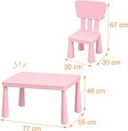 Relaxdays Children's Furniture Set, 1 Children's Table, 2 Chairs, Wipe-Clean, Lightweight Plastic, Seating Corner for Children's Room, Pink