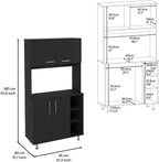 Kitchen Pantry Double Door Cabinet, Four Legs, Three Shelves, Black