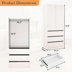 Armoire Wardrobe Closet with Drawers：75" Large White Wardrobe Closet Cabinet with 6 Doors for Hanging Clothes, Modern Wooden Bedroom Armoires with 5 Drawers and Storage (A+B+C, 94.5")