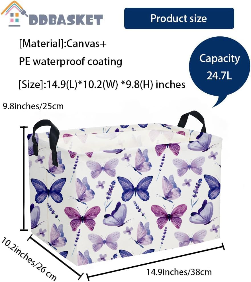 Rectangular Butterfly Baskets Storage Bins Organizer Box Room Decor for Home(Purple Butterfly)
