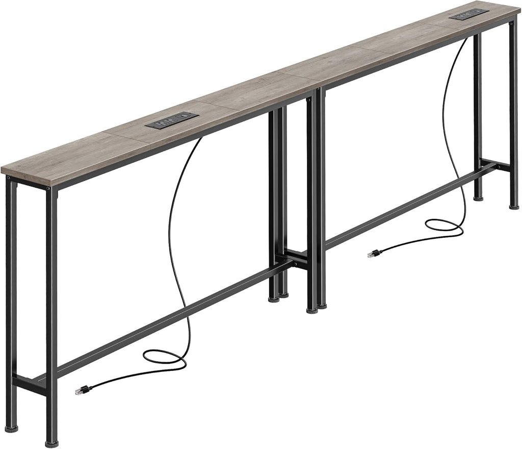 SUPERJARE 78.8 inch Narrow Behind Couch Table with 2 Charging Stations | 2 AC Outlets with USB-C Ports, Extra Storage Behind Sofa, Long Sofa Table Console Table for Entryway Living room,Oak