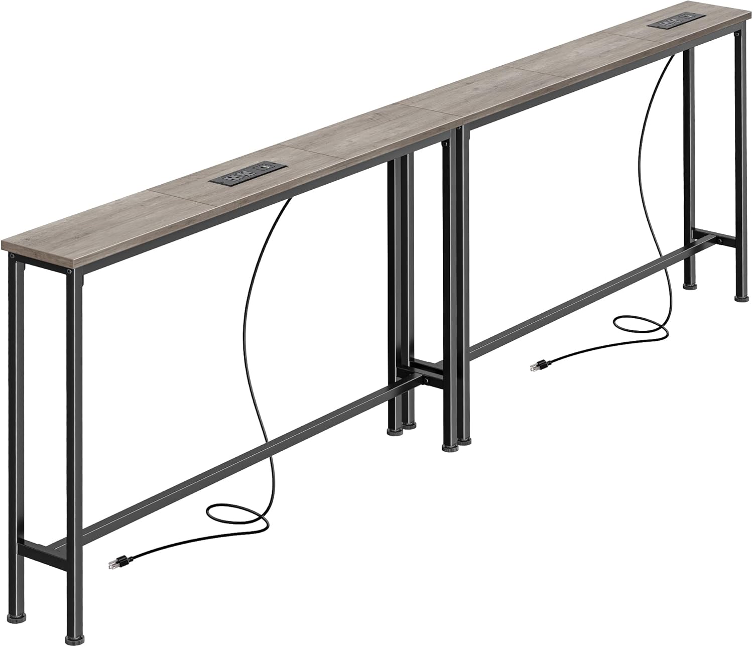 SUPERJARE 78.8 inch Narrow Behind Couch Table with 2 Charging Stations | 2 AC Outlets with USB-C Ports, Extra Storage Behind Sofa, Long Sofa Table Console Table for Entryway Living room,Oak