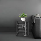 Industrial Iron Container Cabinet with Lock, Metal Side Table for Living Room Bedroom, Locker End Table with Storage Cabinet (Black)