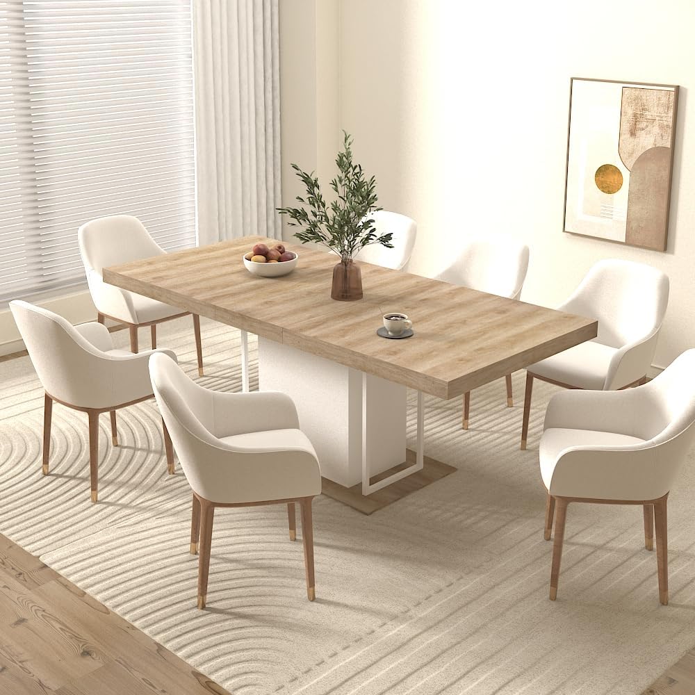 KEIKI Extendable Dining Table for 6-10 People, Dining Room Table for Gatherings, Living Meeting Room