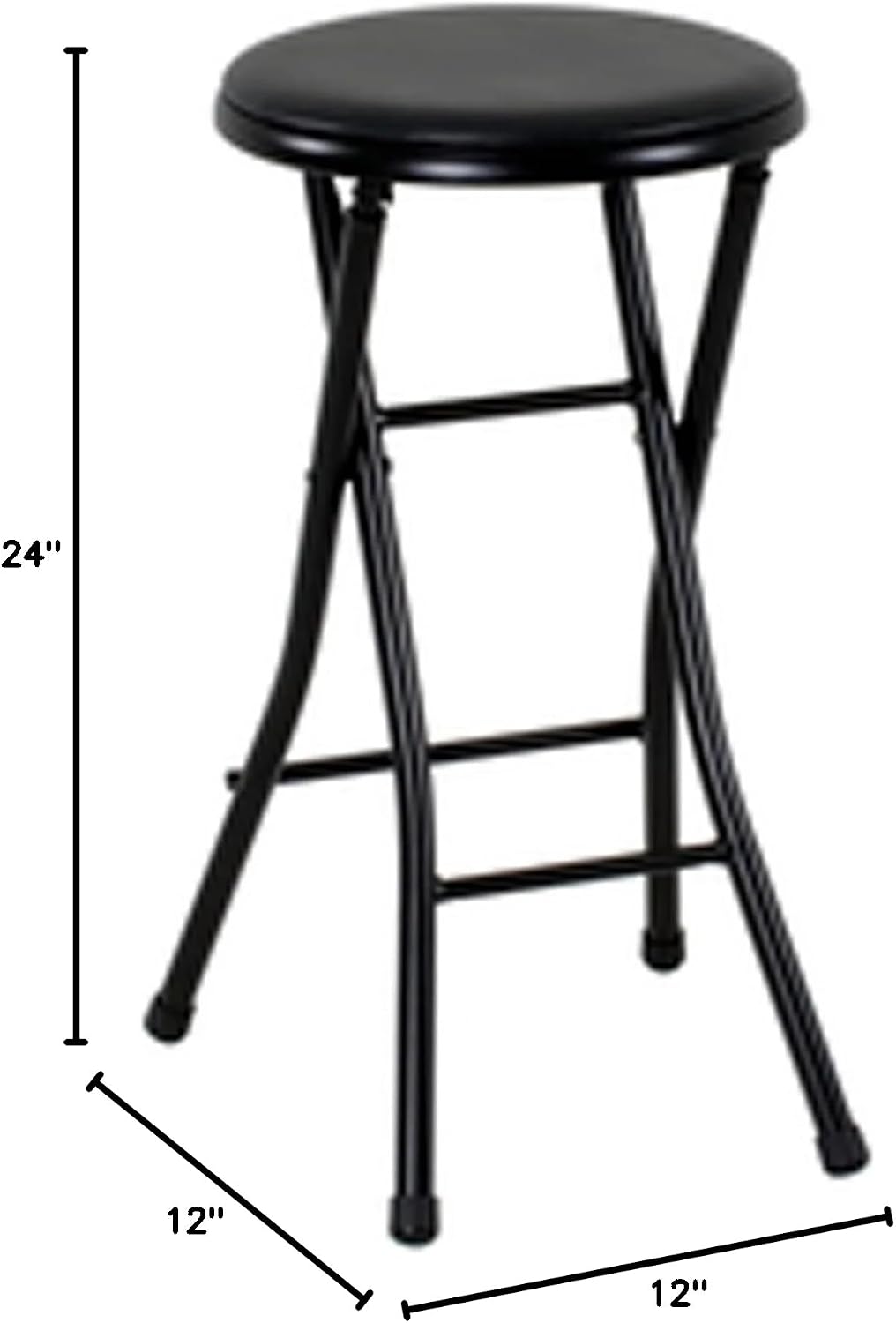 Folding Stool, Metal Frame Indoor Outdoor Portable Seat with Non-Slip Feet, Black